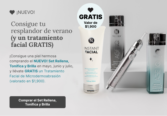 Buy the NEW! Lift, Fill & Glow Set in May, June and July and score a FREE Instant Facial Microdermabrasion Treatment. Featured is the new skincare set.